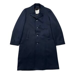 VTG 70s London Fog Trench Coat Men's Navy Blue Polyester Size 40 Long Vintage